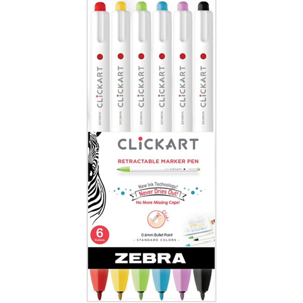 Zebra, ClickArt, Retractable, 0.6mm, Marker, 6 Color, Set